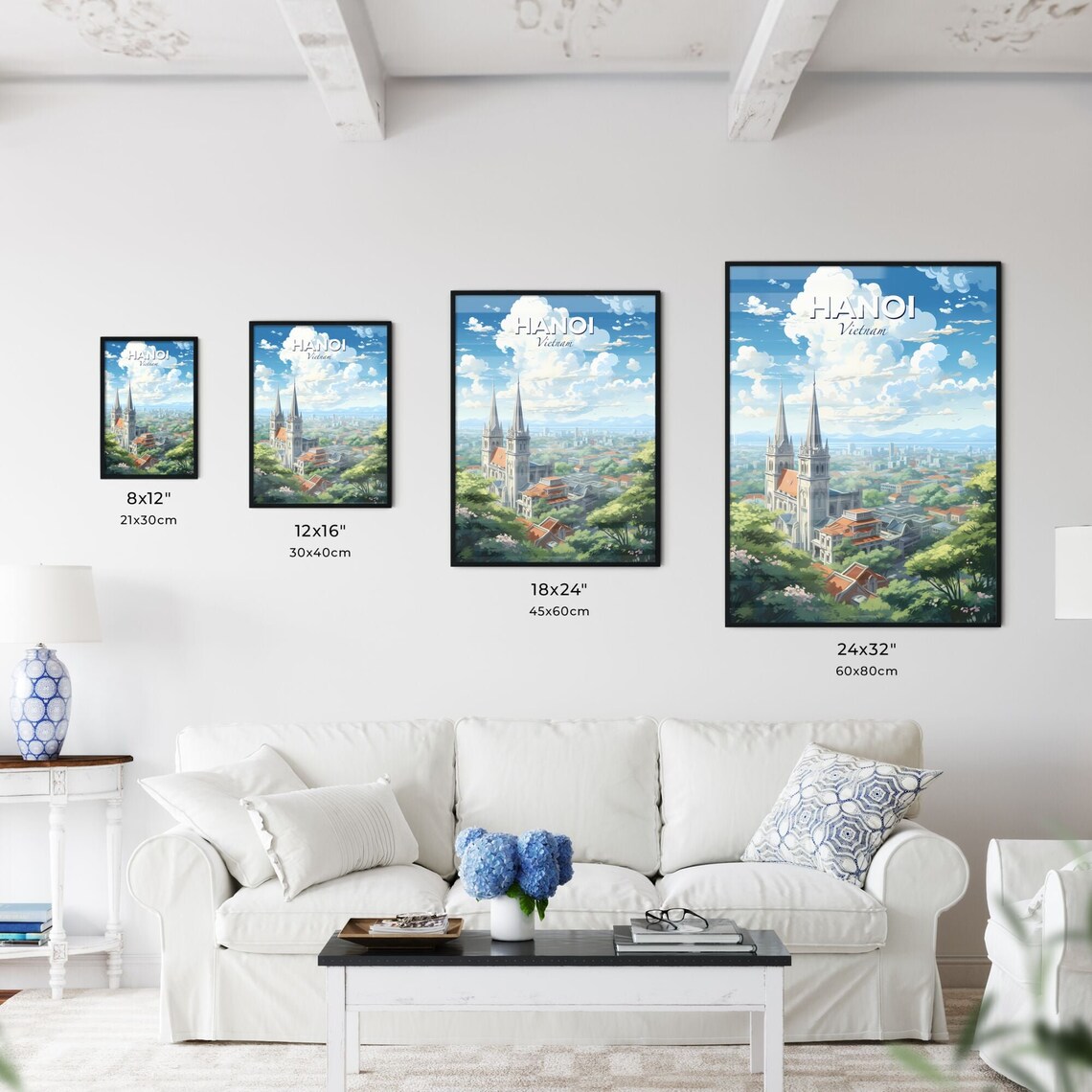 Hanoi Vietnam Cathedral City Panorama Anime Style Travel Poster - Image 3