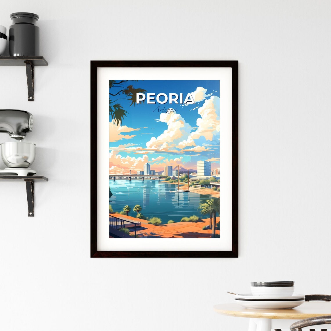 Peoria Arizona River Bridge Skyline Palm Trees Day View Poster - Image 2