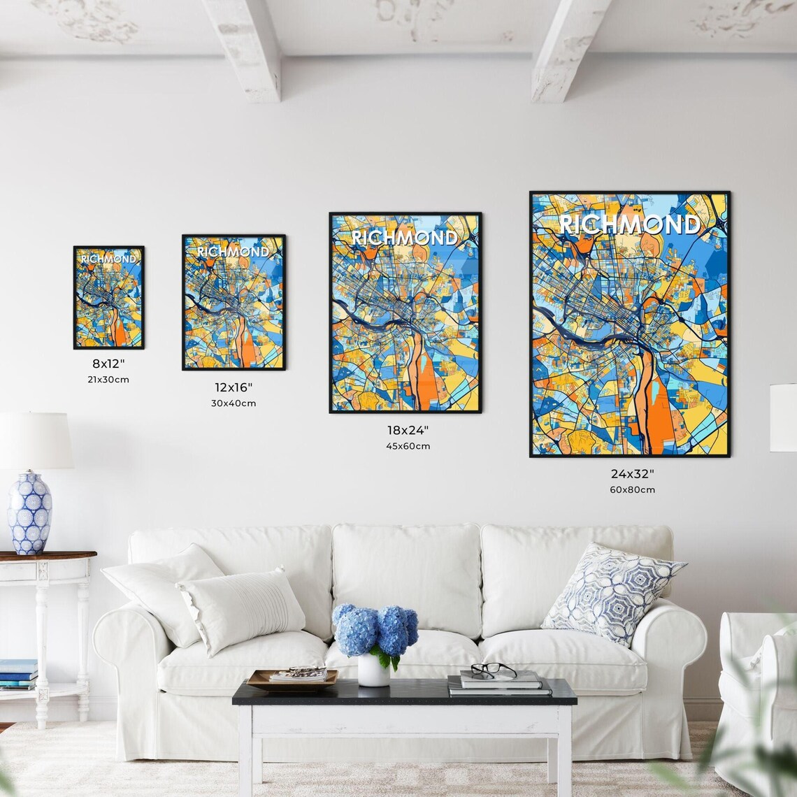Richmond Colorful City Street Map Blue Orange Modern Gift Poster - Image 3
