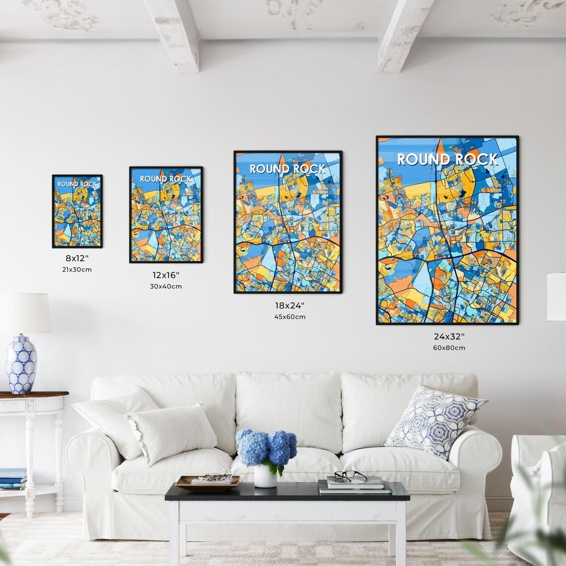 Round Rock Texas Vibrant Colorful Geometric Street Grid City Map Art Poster - Image 3