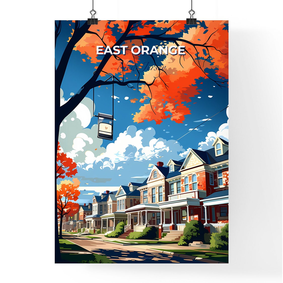 East Orange New Jersey Historic Row Houses Autumn Maple Tree Poster - Image 4