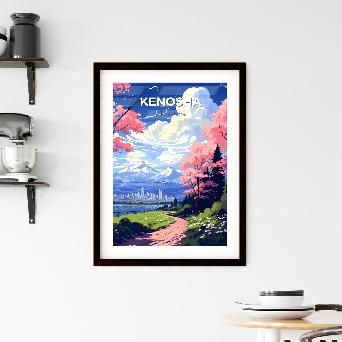 Kenosha Wisconsin Blossom Trail Lake Mountain Skyline Poster - Image 2