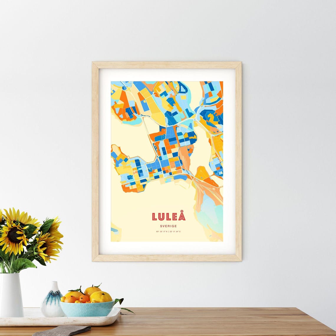 Lulea Sweden Retro City Map Art Poster Blue Orange Street Style - Image 2