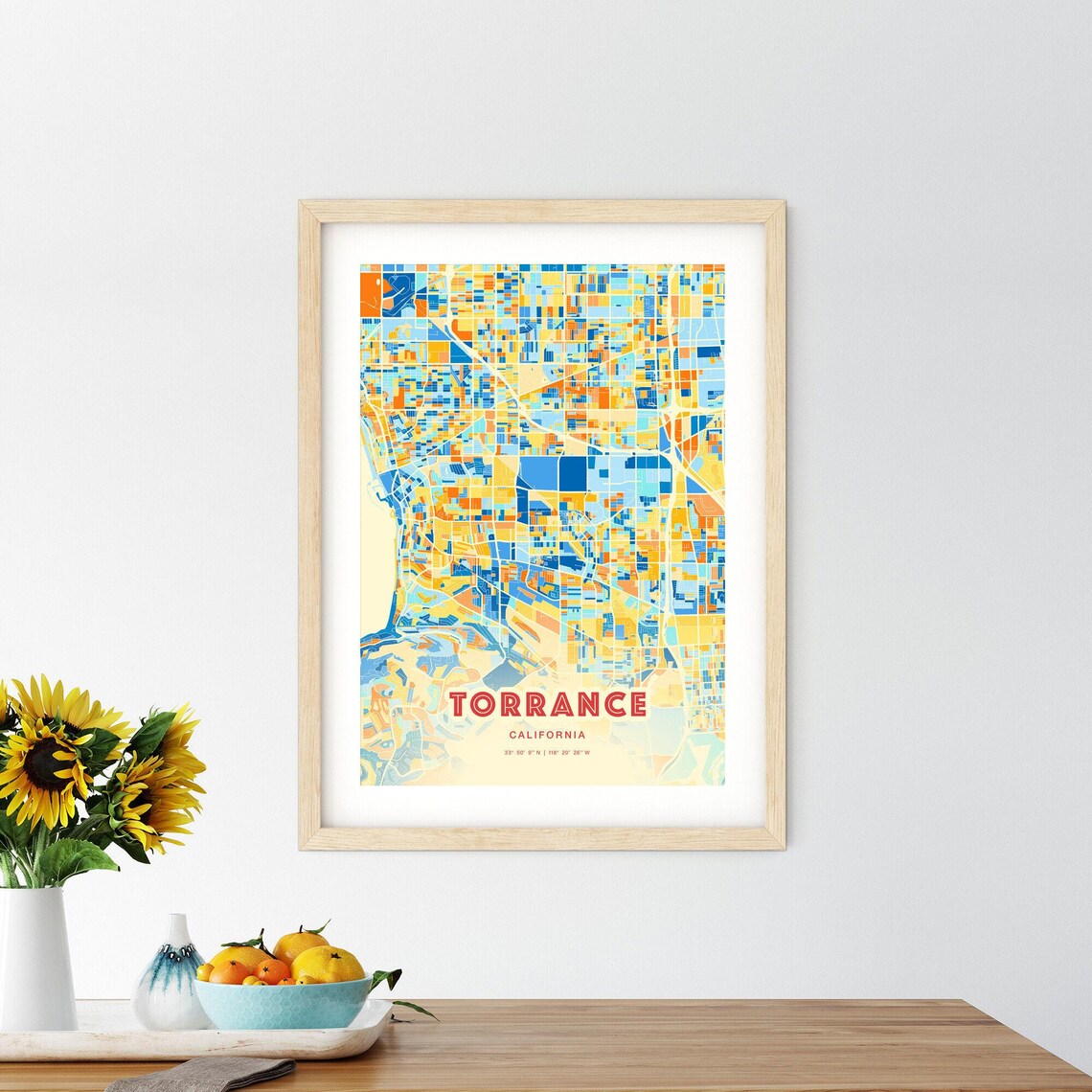 Torrance California Blue Orange Colorful City Street Map Poster - Image 2