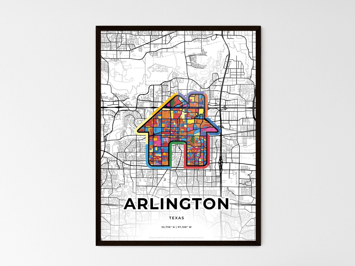 Arlington Texas Minimal City Map Colorful Heart Icon Art Poster - Image 3