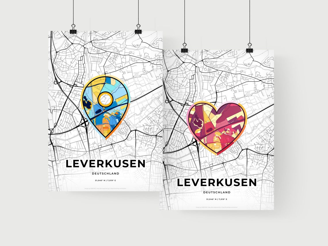 Leverkusen Germany Where It All Began Heart Map Coordinates Poster - Image 2