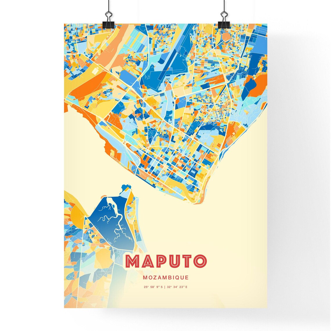 Maputo Mozambique City Map Art Poster Blue Orange Street Style - Image 3