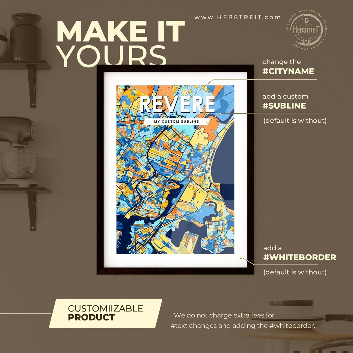 Revere Massachusetts Vibrant Colorful Illustrated Street Map Art Poster - Image 2