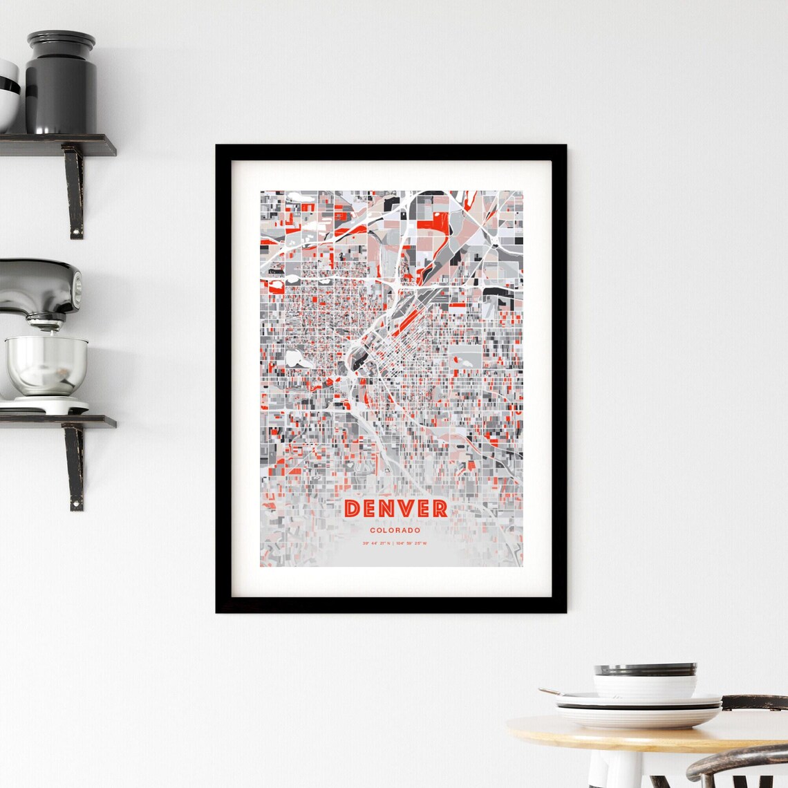 Denver Colorado Modern Red Gray Expressive City Map Poster Customizable - Image 2