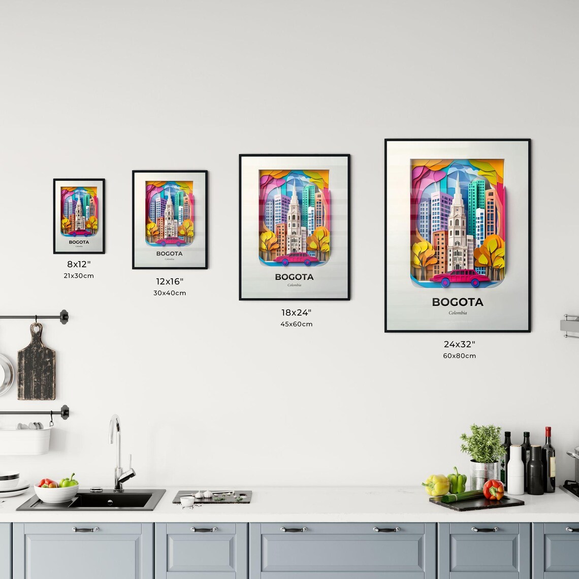 Bogota Colombia Skyline Clock Tower Colorful Paper Cut Art Poster - Image 3
