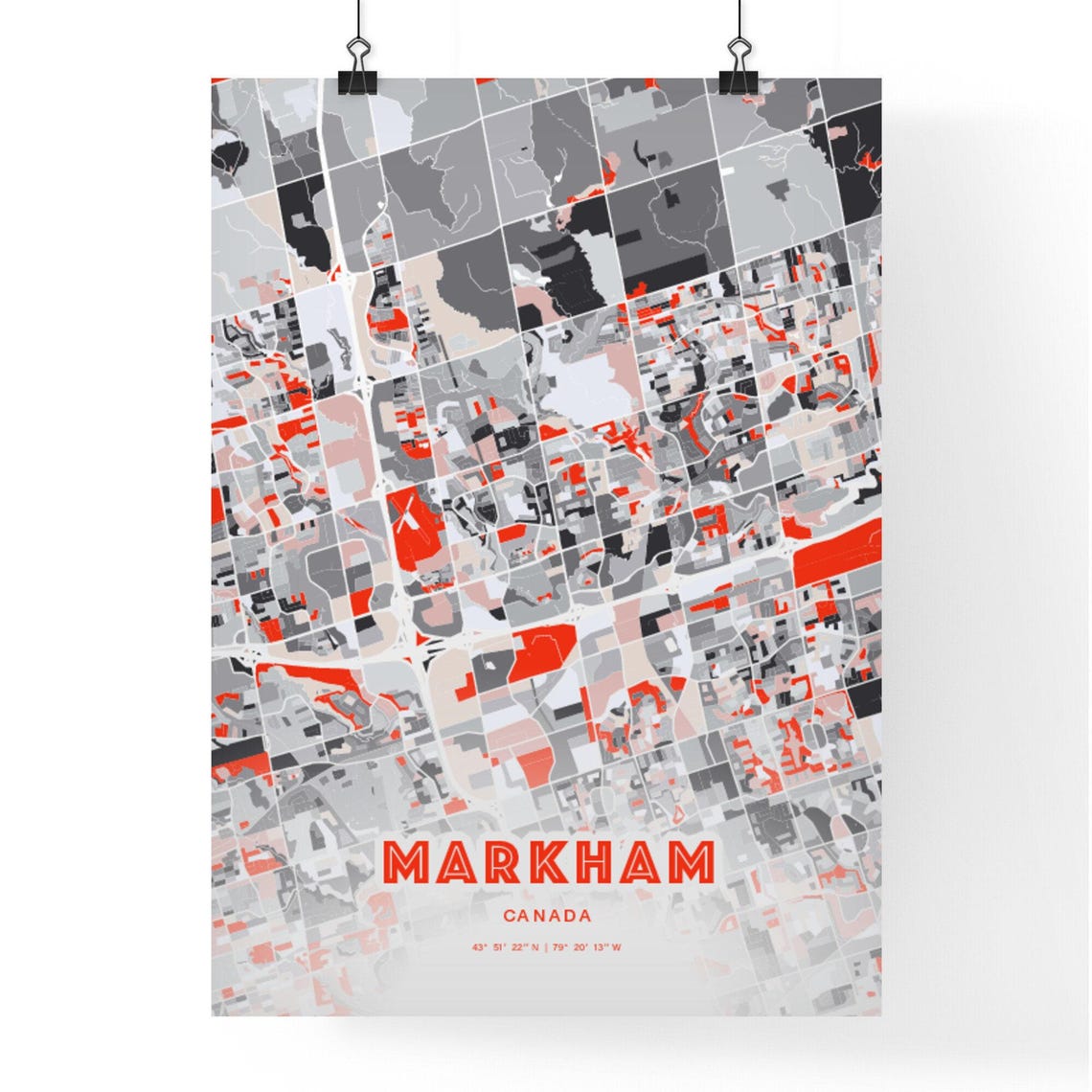 Markham Canada Expressive Red Abstract Modern City Map Art Poster - Image 3
