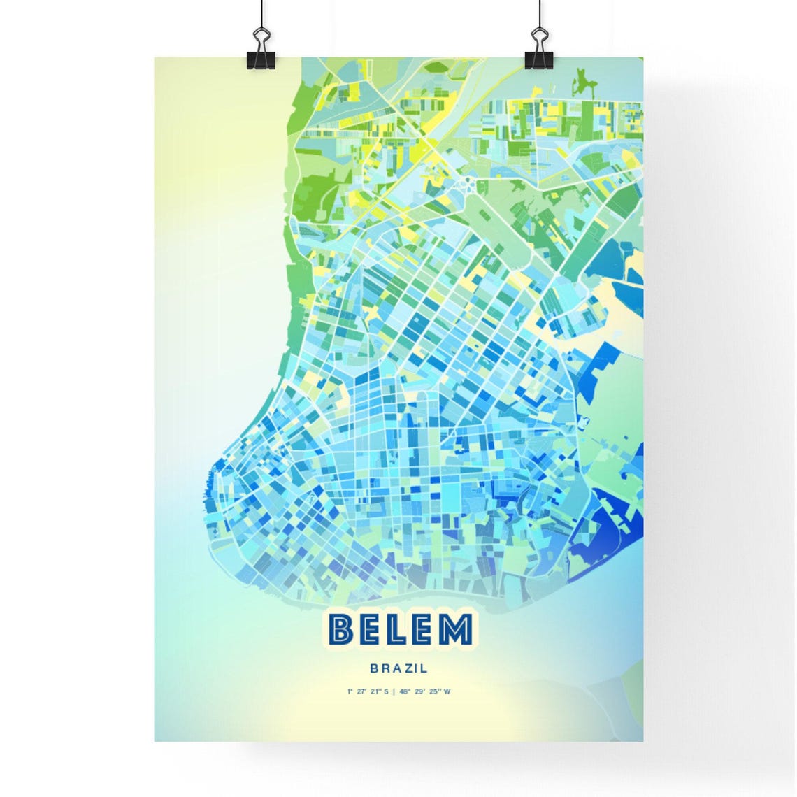 Belem Brazil Bluish Watercolor Modern Decorative City Map Art Poster - Image 3