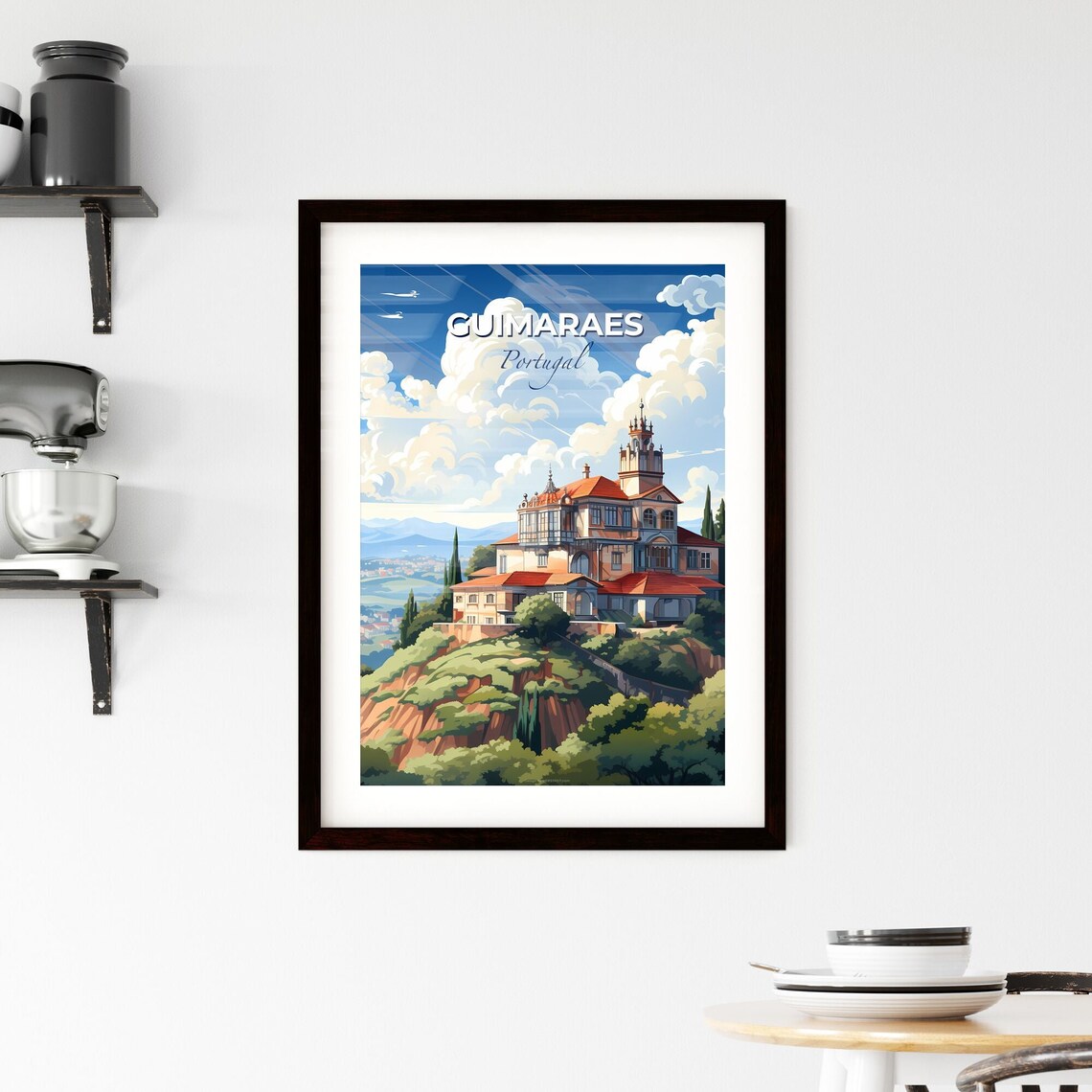 Guimaraes Portugal Hilltop Manor Cypress Trees Vintage Travel Poster - Image 2