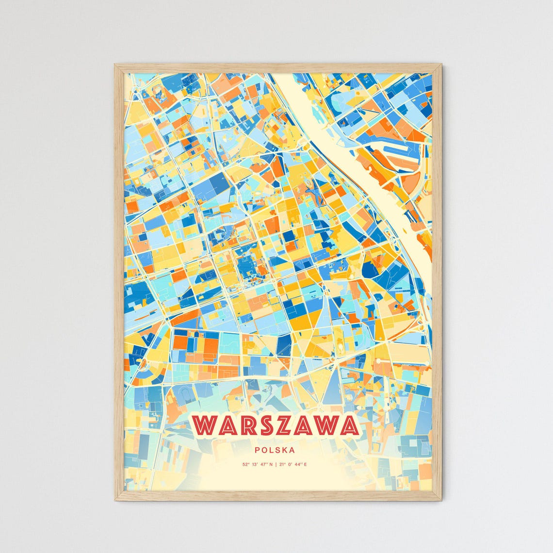 Warsaw Poland Vibrant Colorful Art Map Poster Warszawa Polska Design