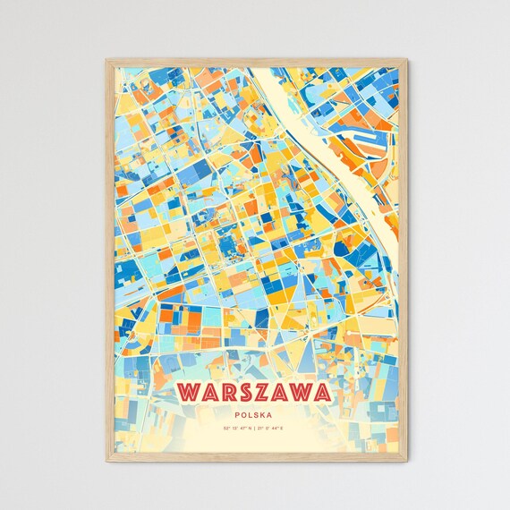Warsaw Poland Vibrant Colorful Art Map Poster Warszawa Polska Design