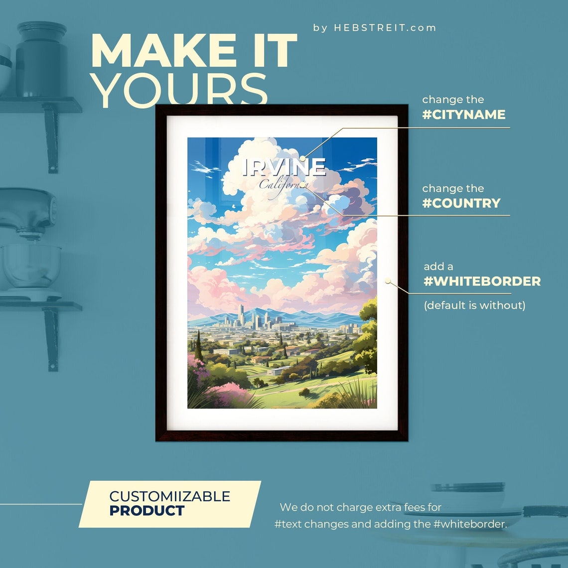 Irvine California Skyline Mountain View Landscape Travel Poster - Image 2