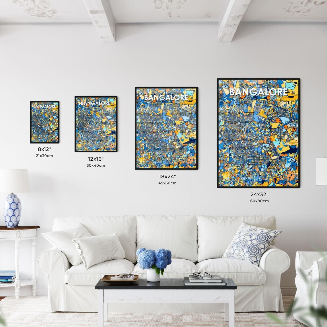 Bangalore India Blue Orange City Map Poster Bold Modern Street Grid Art - Image 3