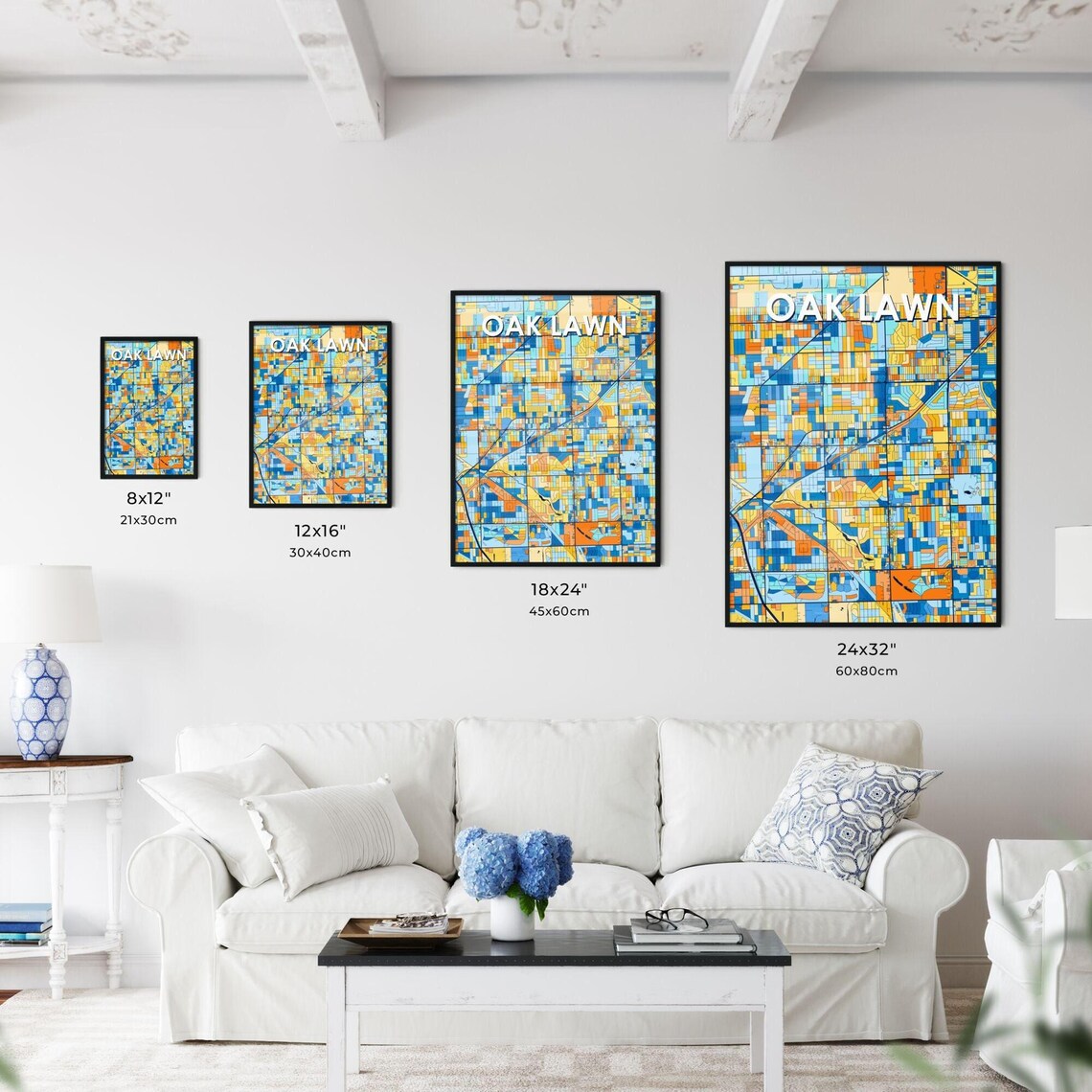 Oak Lawn Vibrant Geometric Mosaic City Street Map Art Poster - Image 3