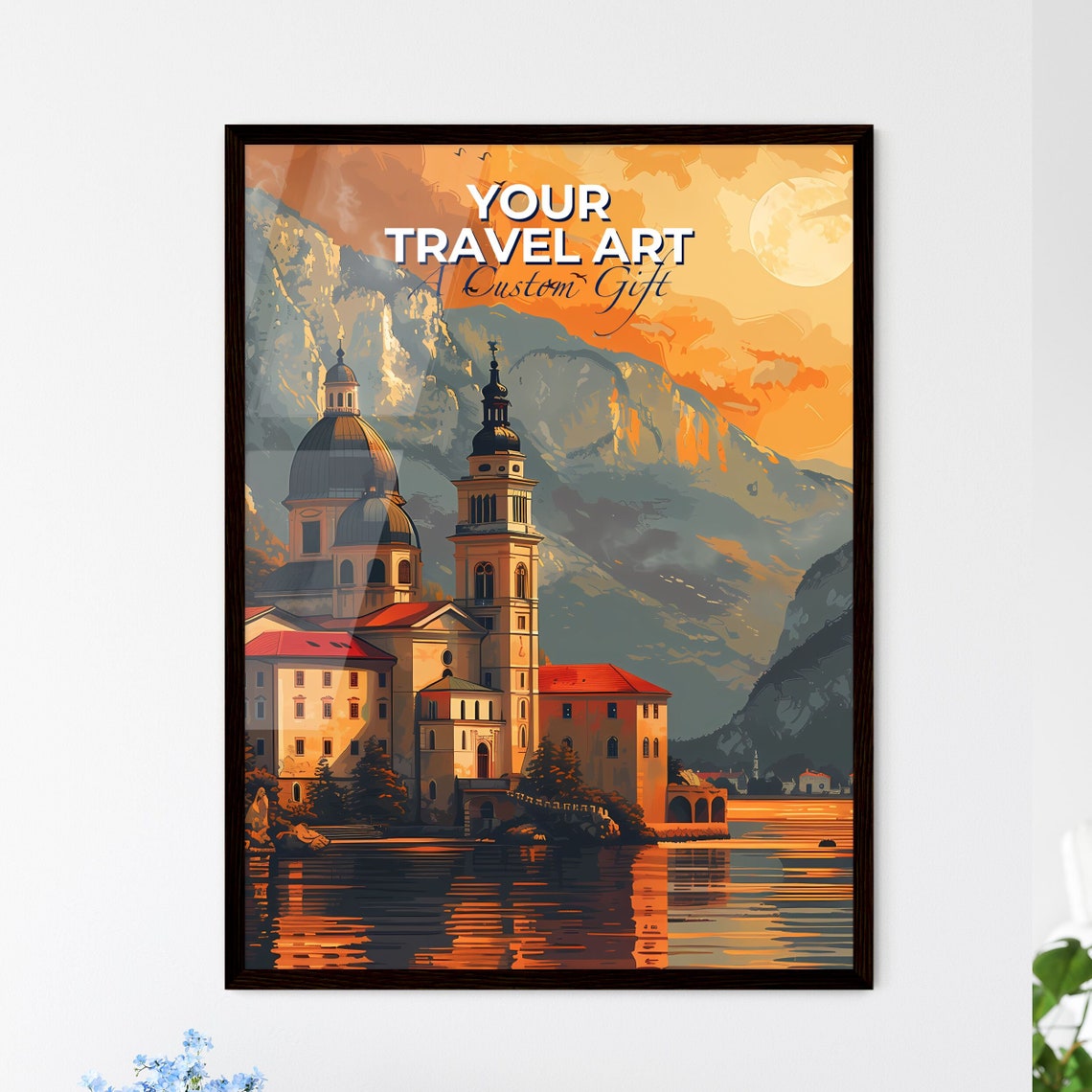 Your Travel Art Cathedral Lakeside Mountain Sunset Gift Poster