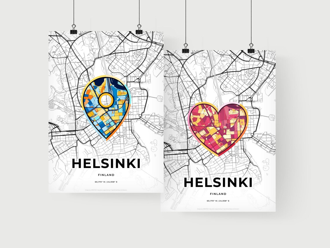 Helsinki Finland Heart City Map Art Poster Black White And Color Design - Image 2