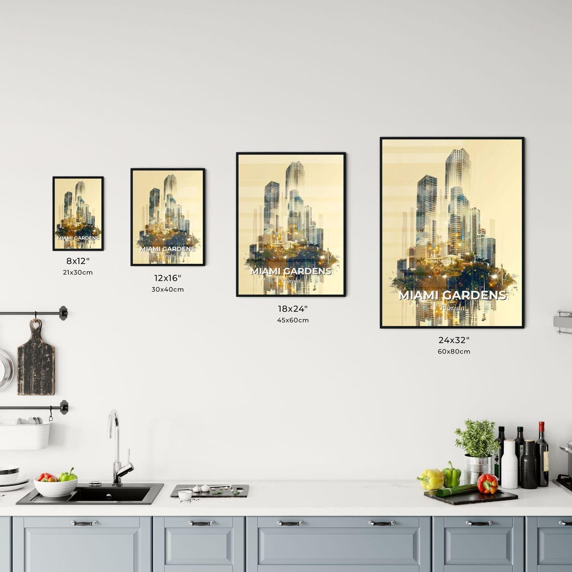 Miami Gardens Florida Golden Skyscraper Palms Sunset Art Poster - Image 3