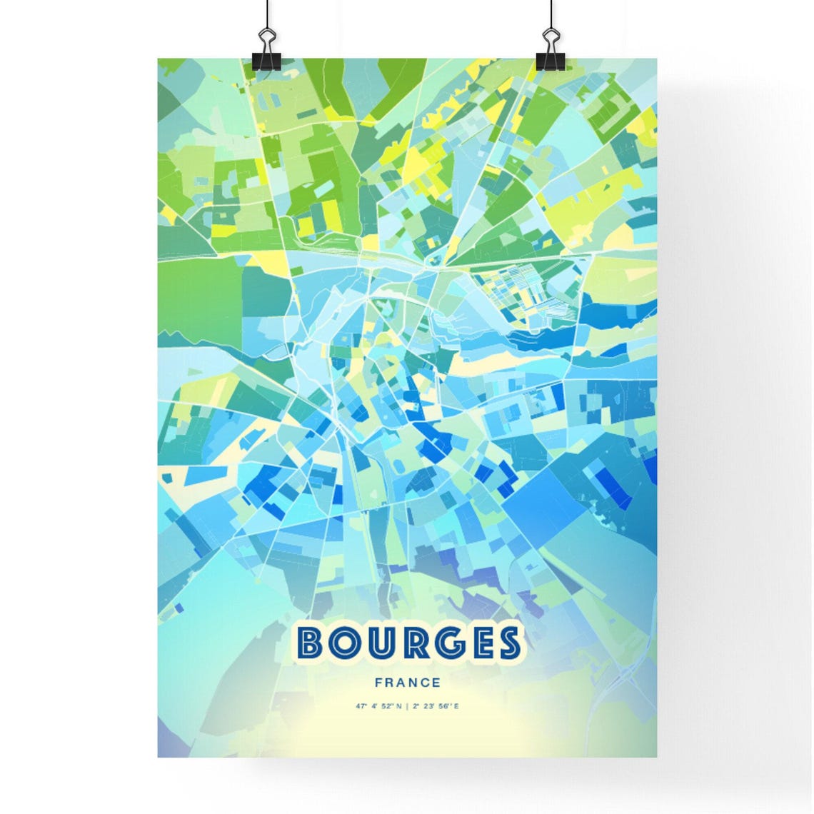 Bourges France Custom Blue Green City Map Art Poster Travel Decor Gift - Image 2