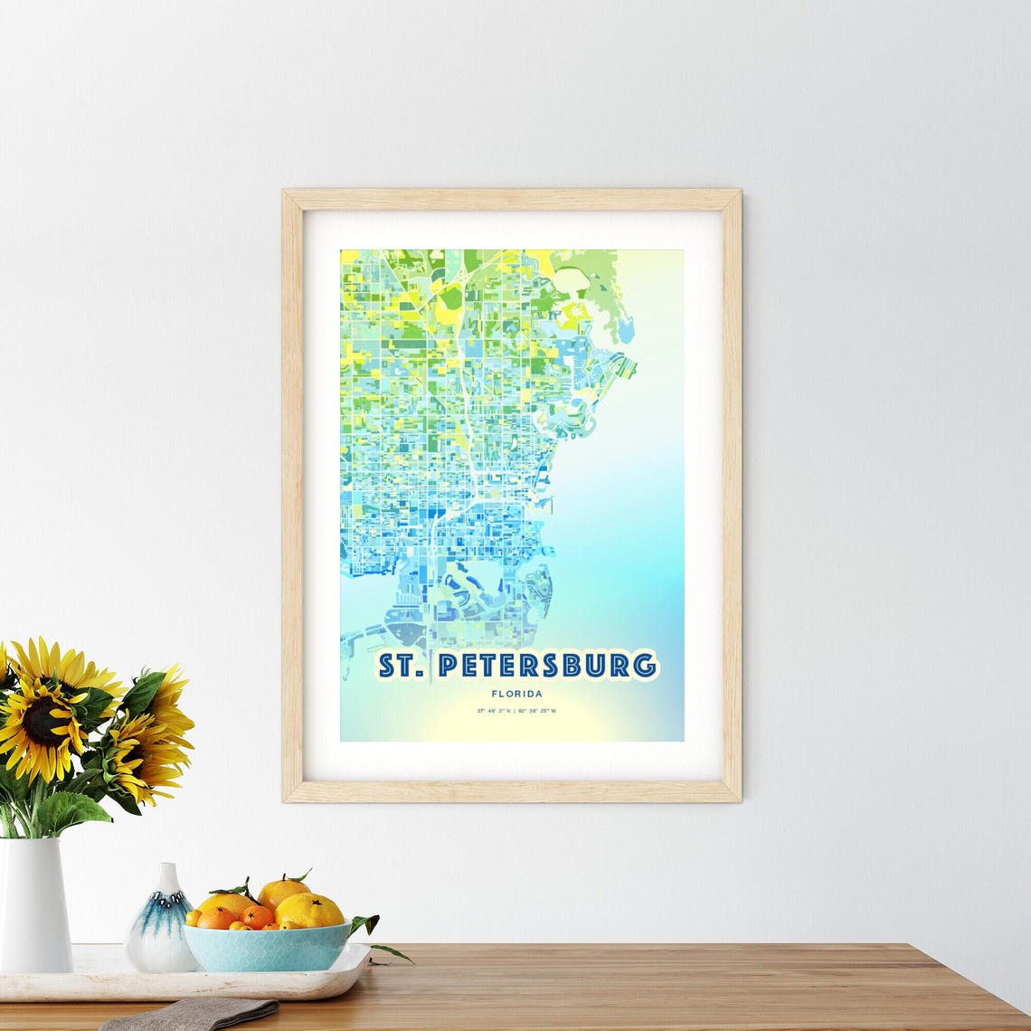 St Petersburg Florida Bluish Watercolor Modern City Map Art Poster - Image 2