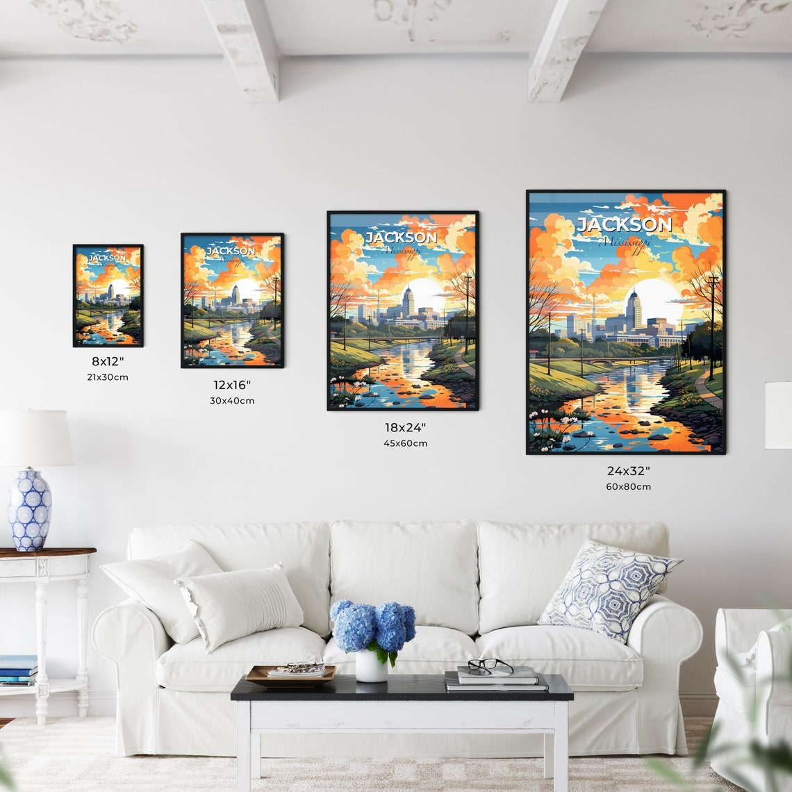 Jackson Mississippi River Sunset Travel Poster Skyline City Art - Image 3