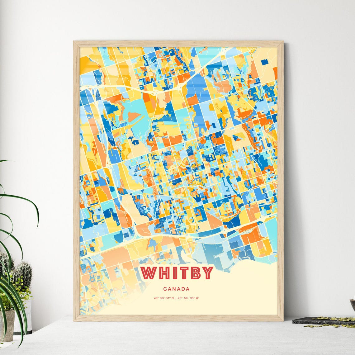 Whitby Canada Colorful City Map Poster Blue Orange Ontario Wall Decor
