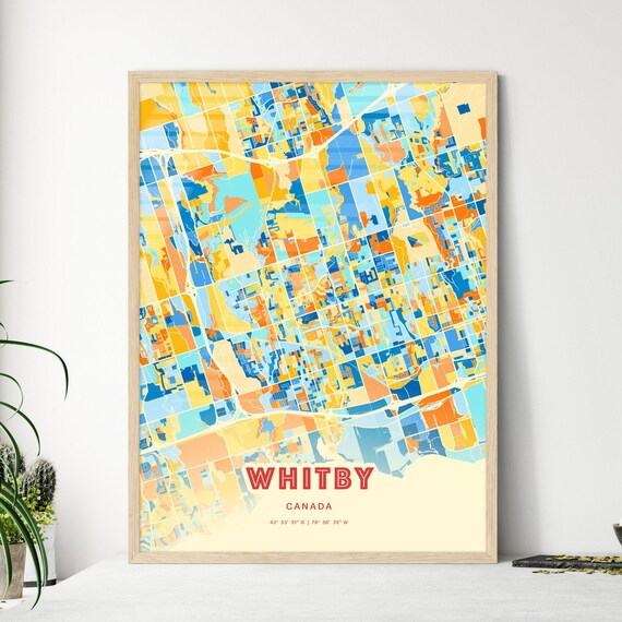 Whitby Canada Colorful City Map Poster Blue Orange Ontario Wall Decor