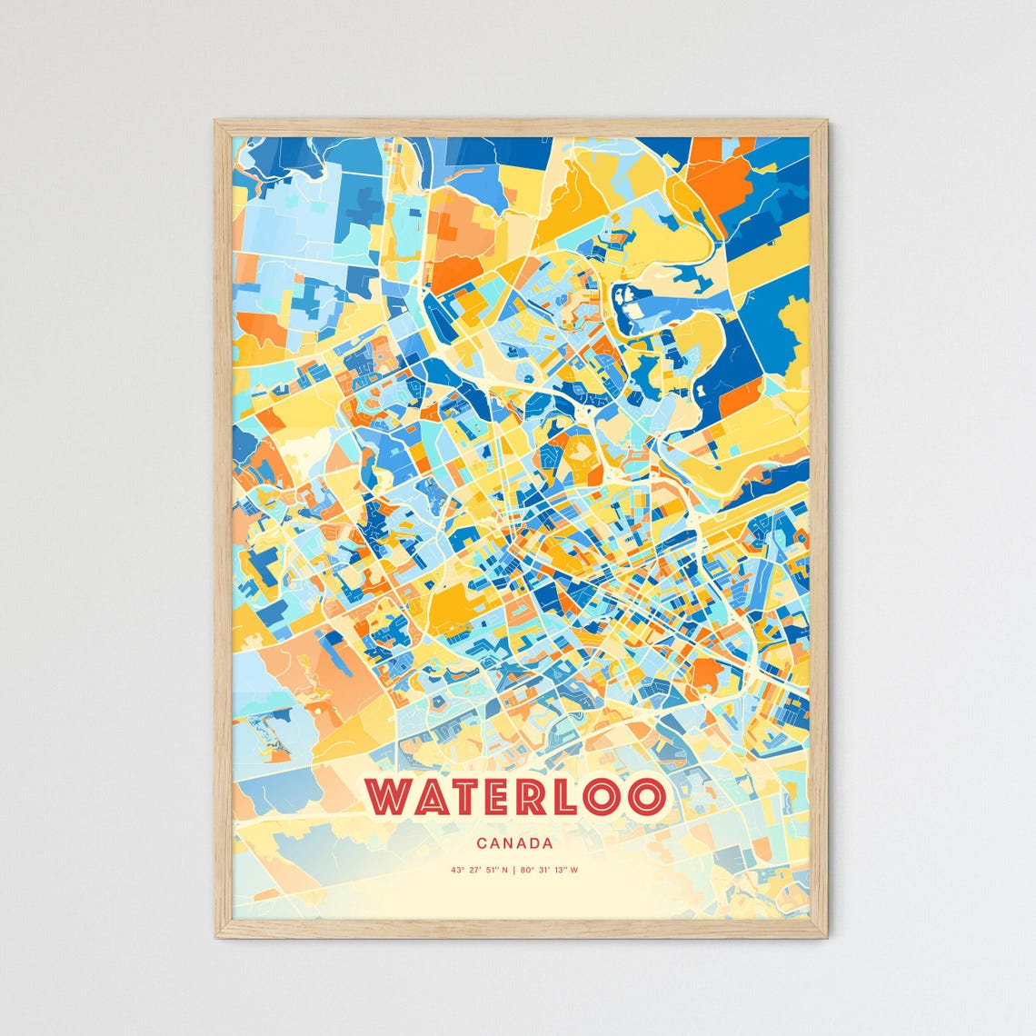 Abstract Waterloo Canada Modern Colorful City Street Map Art Poster - Image 3