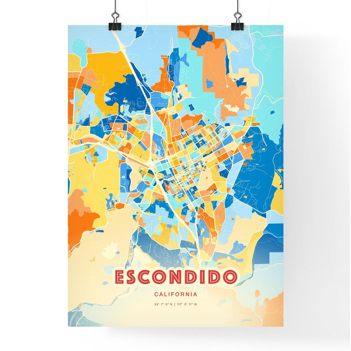 Escondido California Colorful City Map Art Coordinates Poster - Image 3