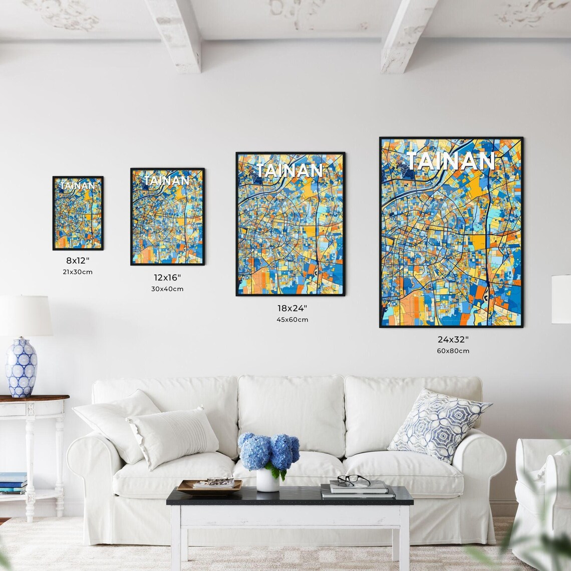 Tainan Taiwan Bold Colorful Vibrant City Street Map Art Poster - Image 3
