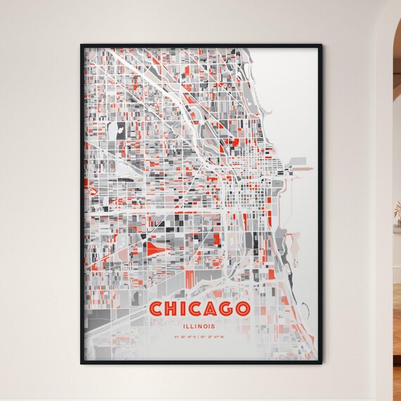 Chicago Illinois Expressive Bold Red City Street Map Artwork Poster