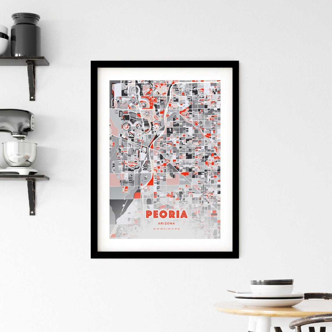 Peoria Arizona Expressive Red Abstract Modern City Map Art Poster - Image 2