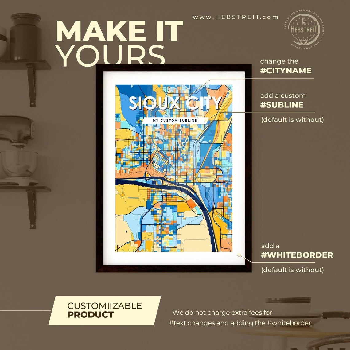 Sioux City Iowa City Map Poster Vibrant Modern Home Wall Decor - Image 2