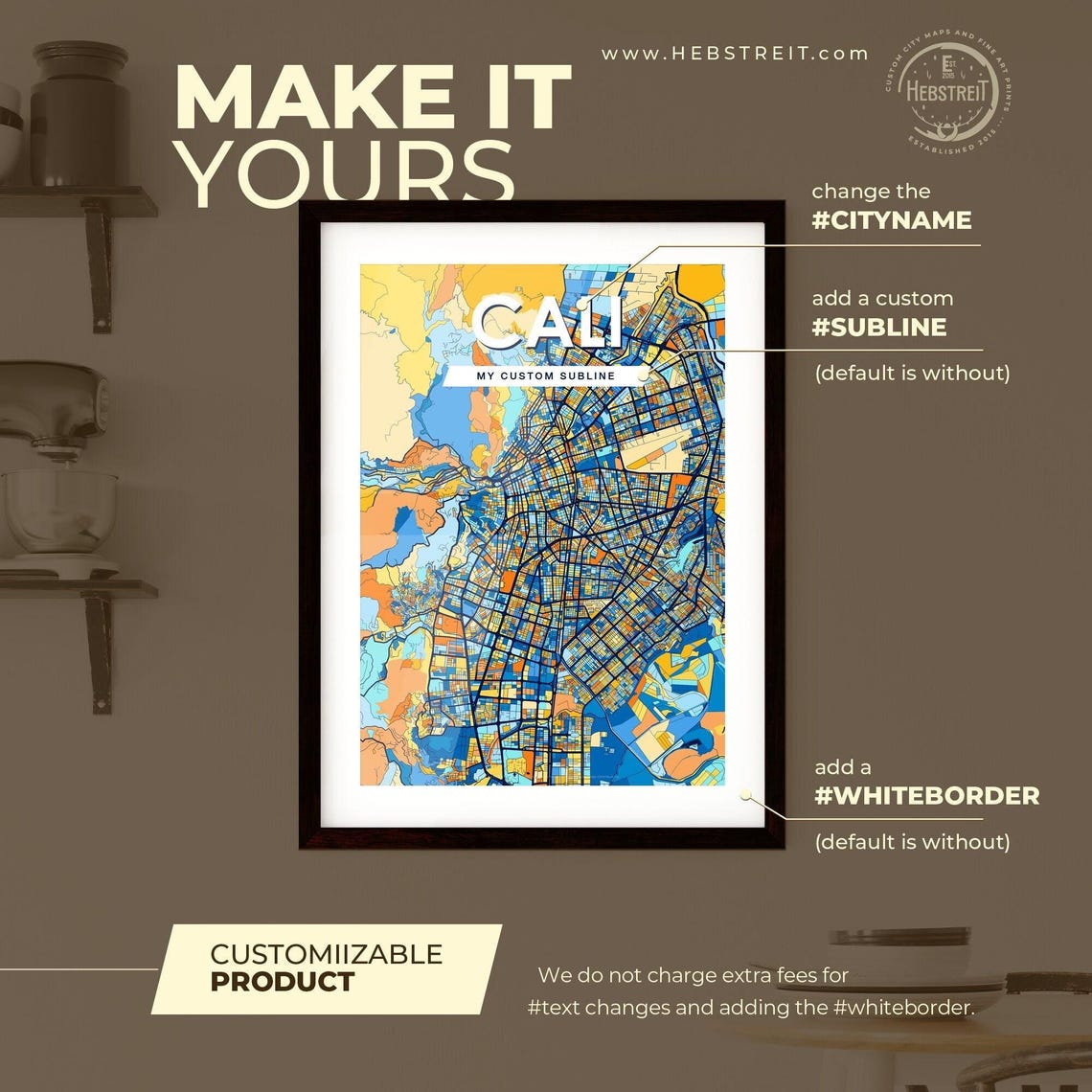 Cali Colombia Bold Colorful Vibrant City Street Map Art Poster - Image 2