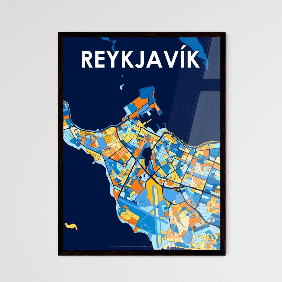 Reykjavik Iceland Midnight Navy Coastal Capital City Map Art Poster