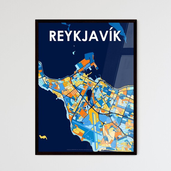 Reykjavik Iceland Midnight Navy Coastal Capital City Map Art Poster
