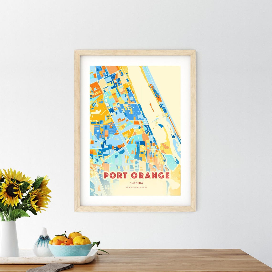 Port Orange Florida Modern Colorful City Street Map Art Poster - Image 2