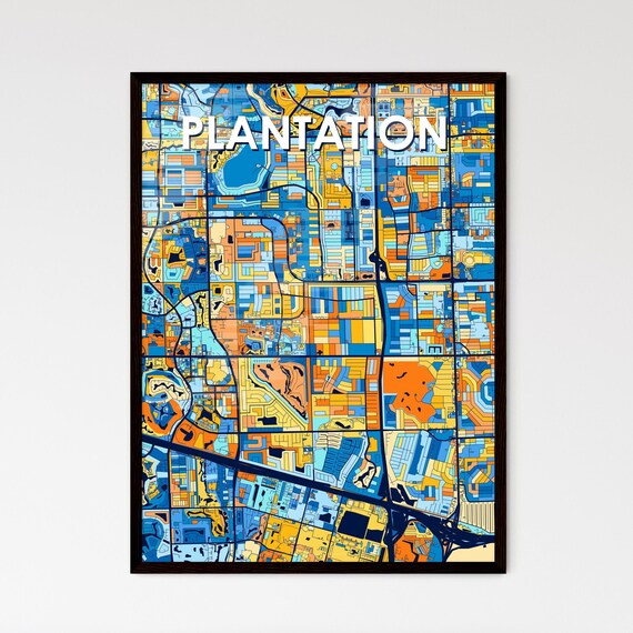 Colorful City Map Art Poster of Plantation Florida for Home Decor