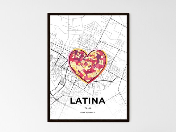 Latina Italy Where It All Began Heart Map Coordinates Poster