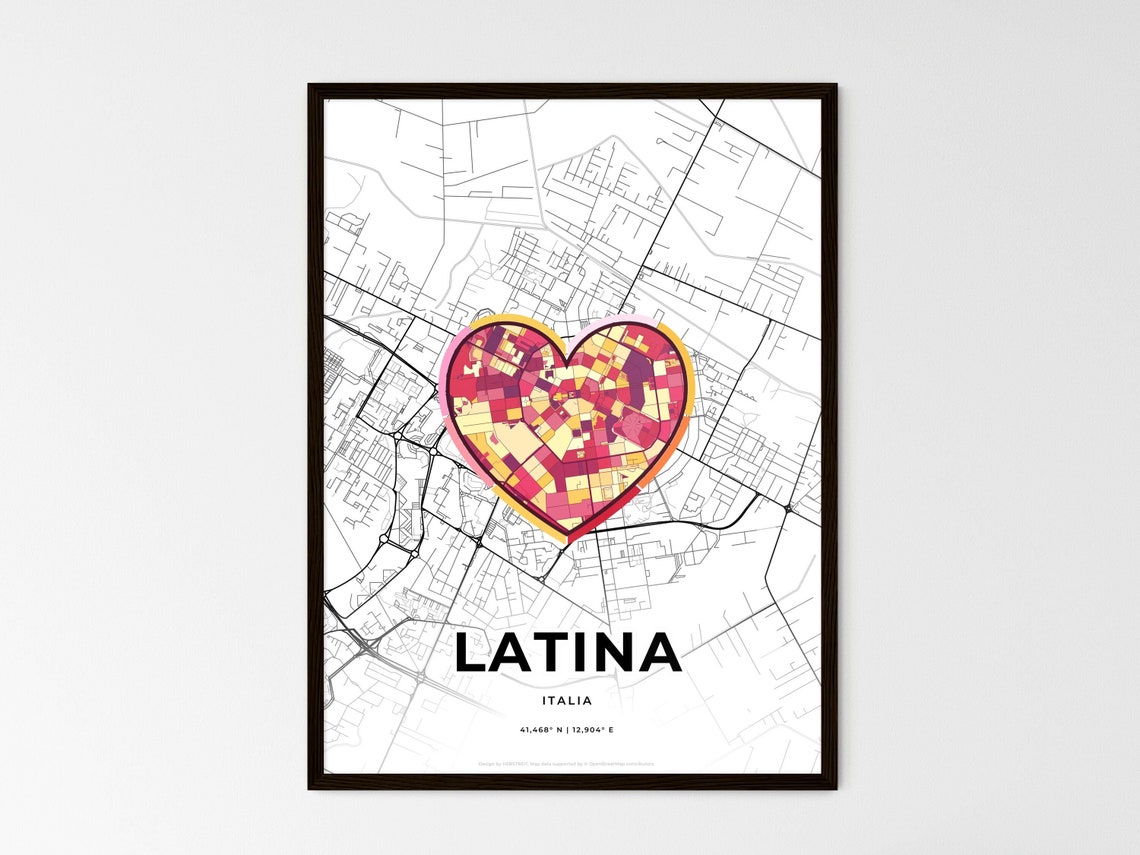Latina Italy Where It All Began Heart Map Coordinates Poster