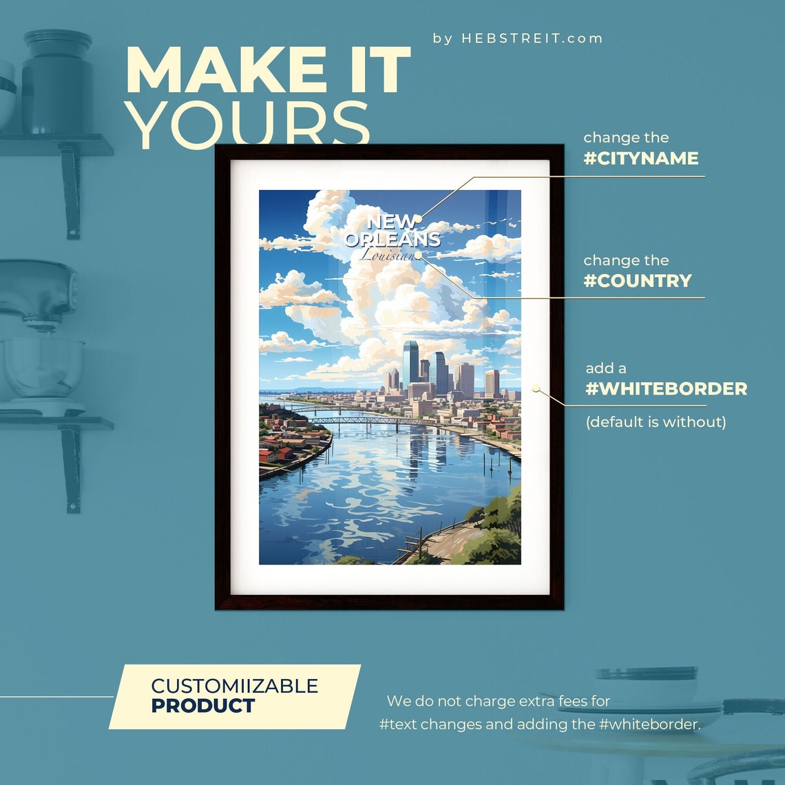 New Orleans Louisiana Riverfront Skyline Bridges Travel Poster - Image 2