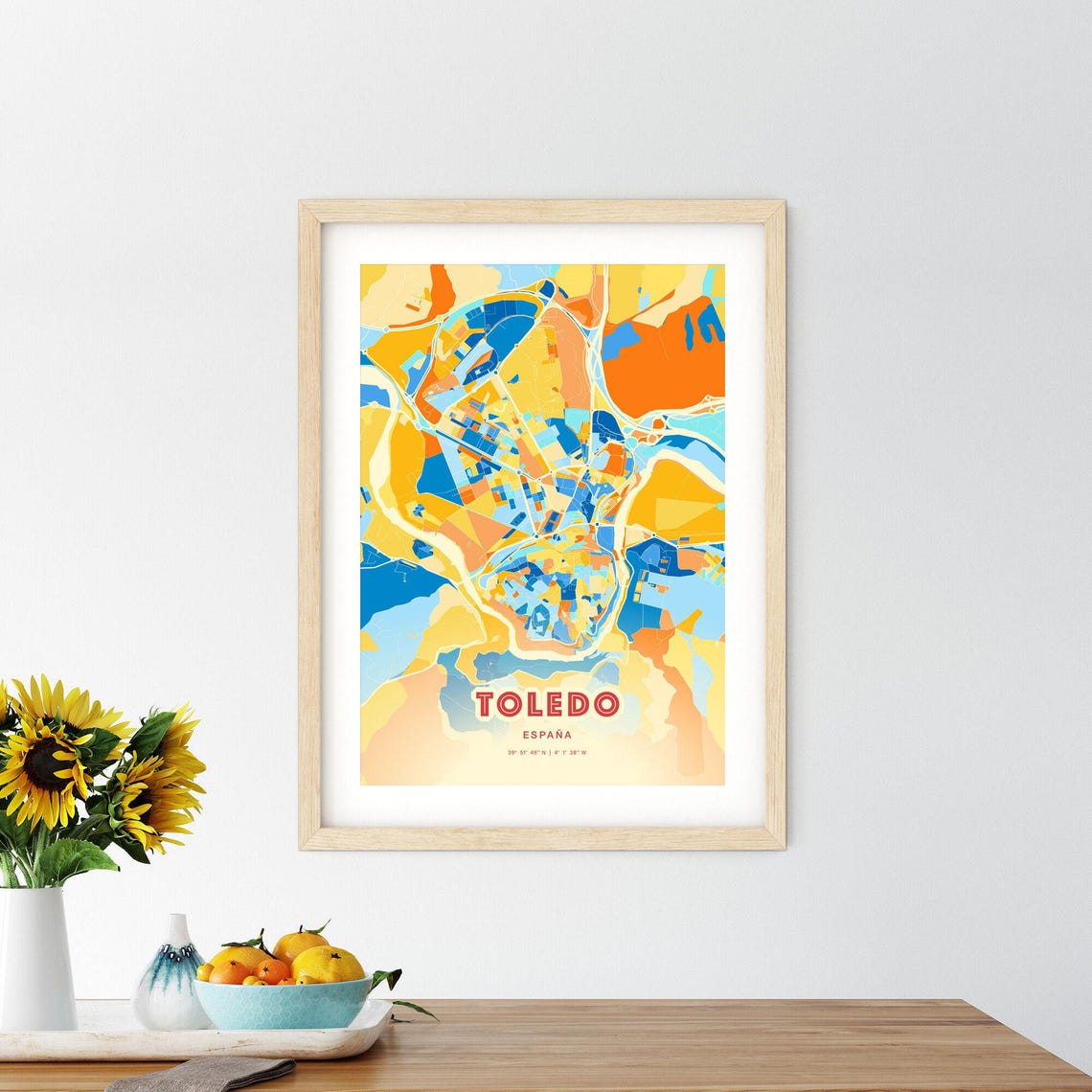 Historic Toledo Spain Vibrant Blue Orange City Map Art Poster - Image 2