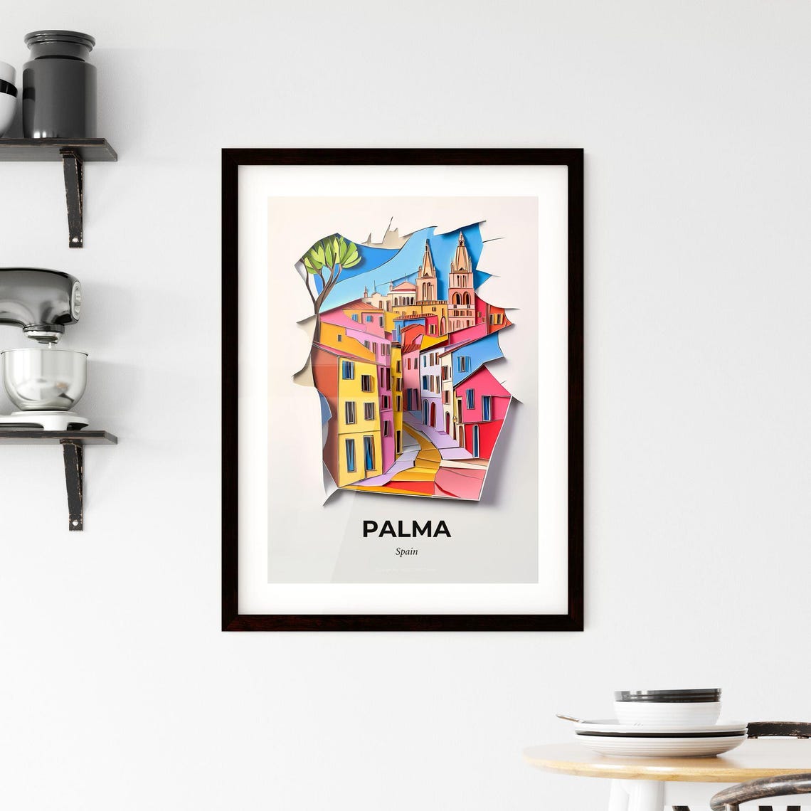 Palma Spain Colorful Old Town Cathedral 3D Paper Cut Art Poster - Image 2