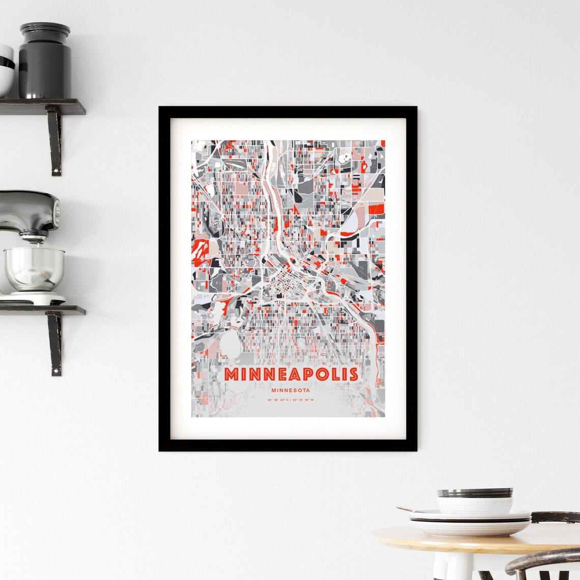 Minneapolis Minnesota Expressive Red and Black City Map Artwork Poster - Image 2