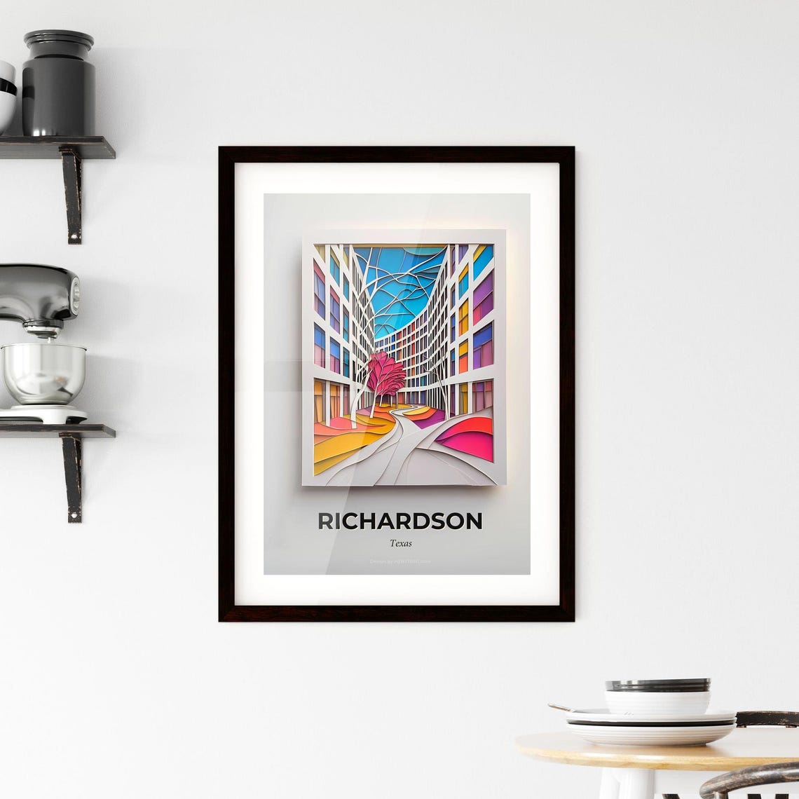 Richardson Texas Curved Buildings Courtyard Vivid Tree Art Poster - Image 2