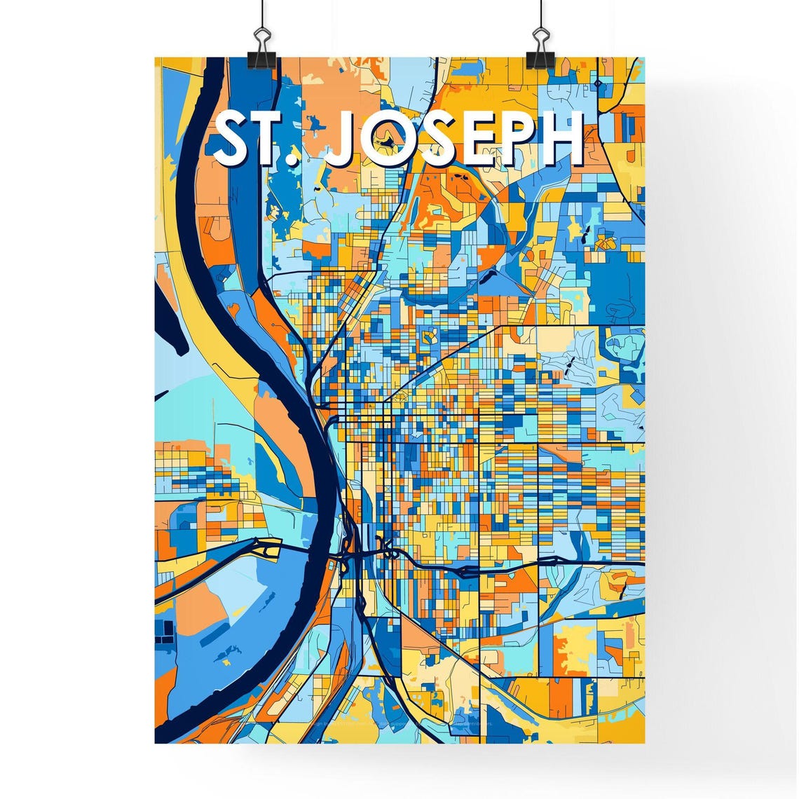 St. Joseph Missouri River City Map Colorful Art Print Decor Gift - Image 4
