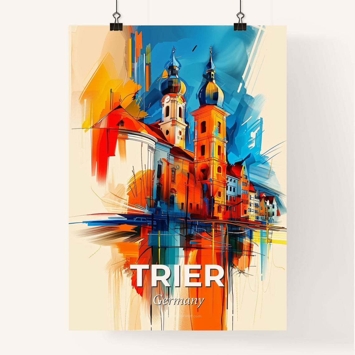 Trier Germany Colorful Abstract Church Domes Towers Skyline Poster - Image 4
